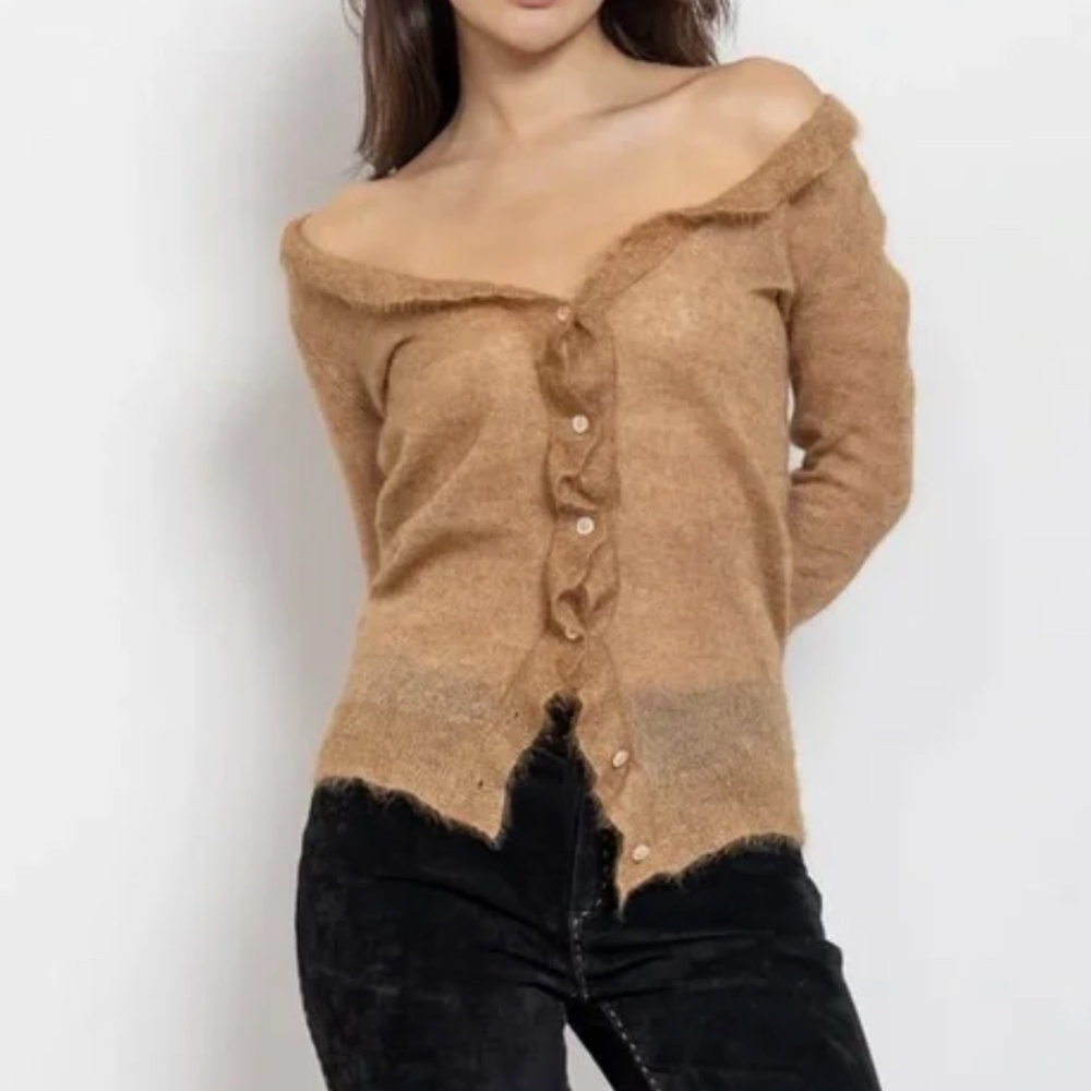 J Crew Womens Mohair Button Front Cardigan Sz S Ruffle Preppy Elegant Old Money
